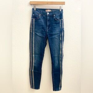 7 FOR ALL MANKIND B(air) High Waist Dark Blue Skinny Jeans with Metallic Stripes